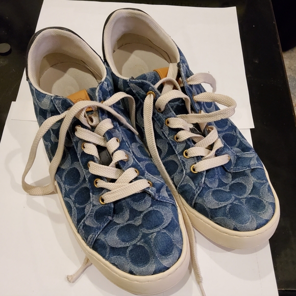 Coach Shoes - Coach Blue Denim Signature Canvas Sneakers with Cream Laces
